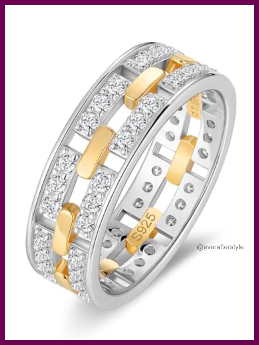 Moissanite Eternity Ring 925 Sterling Silver Gold Plated Wedding Band